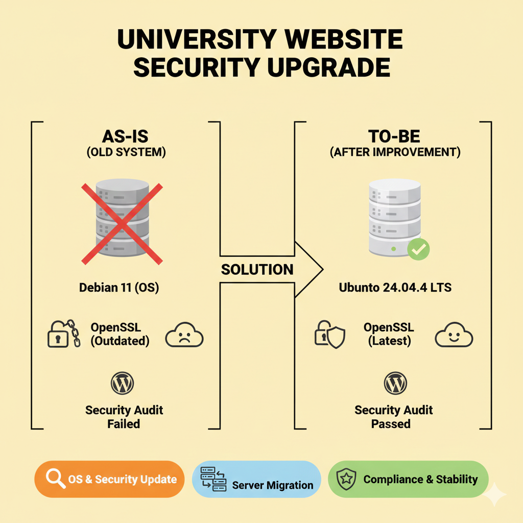 대학교 보안 감사 통과! 워드프레스 서버 OS 교체 및 보안 강화 성공 사례를 소개합니다.